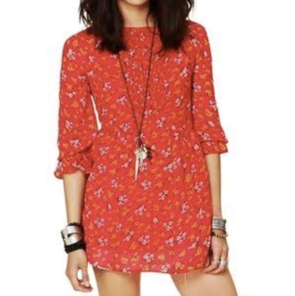 Free people floral shift  mini dress size small‎